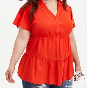 Casual Top: Babydoll Tunic Rayon Orange